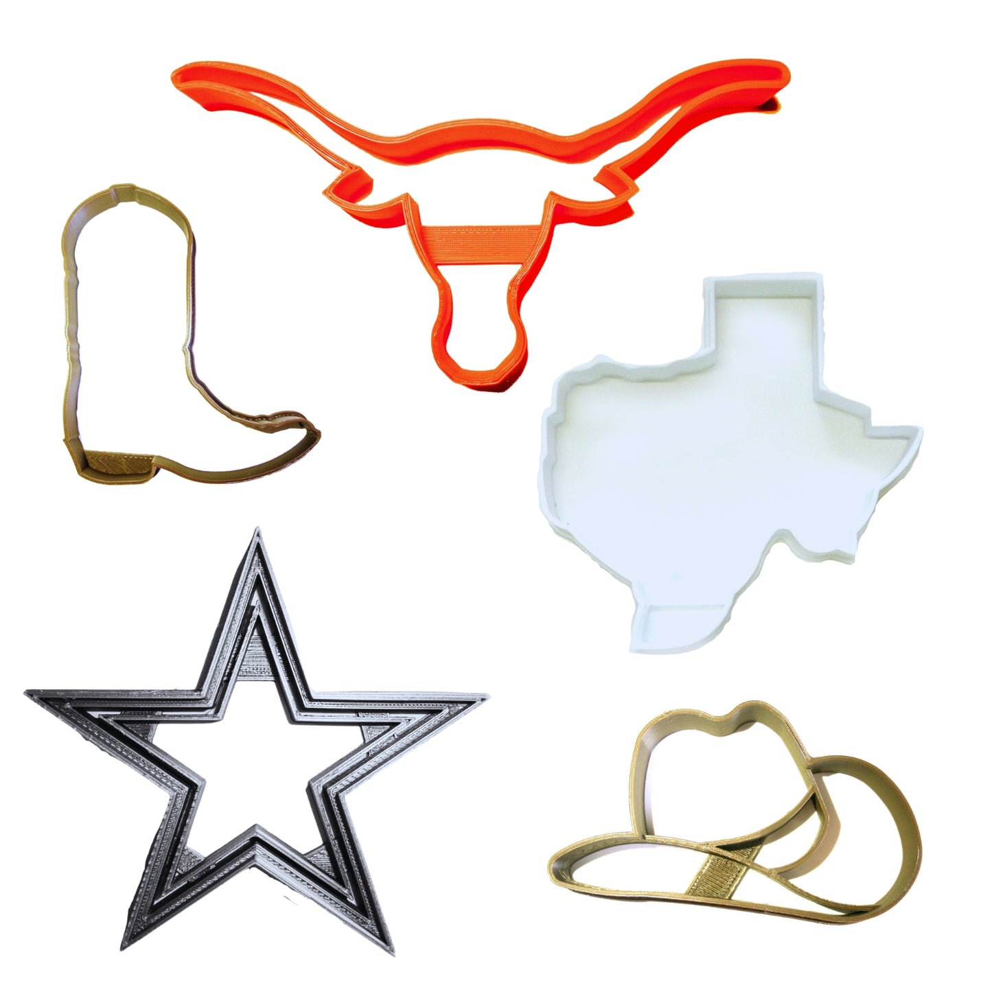 Texas Lone Star State Longhorn Cowboy Boot Set Of 5 Cookie Cutters USA PR1305