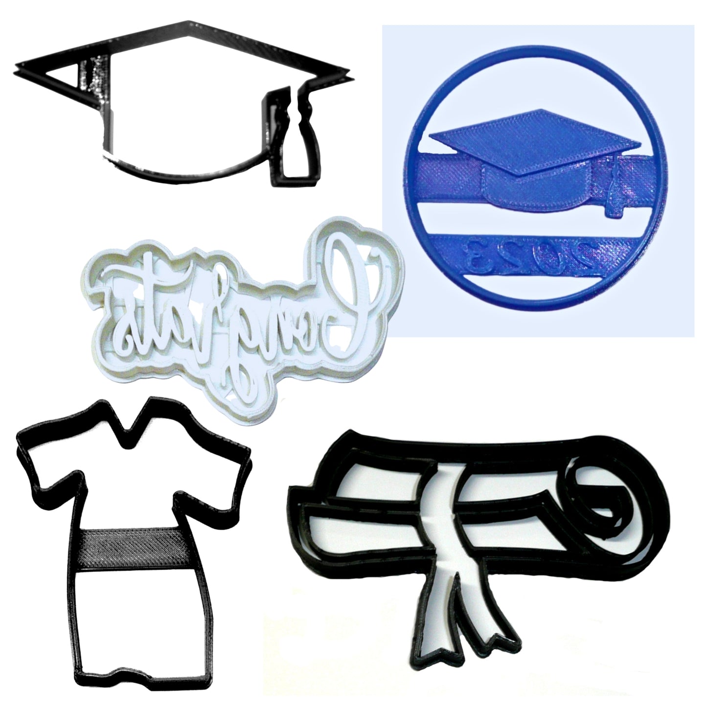 2023 Graduation Cap Gown Diploma Congrats Set Of 5 Cookie Cutters USA PR1798