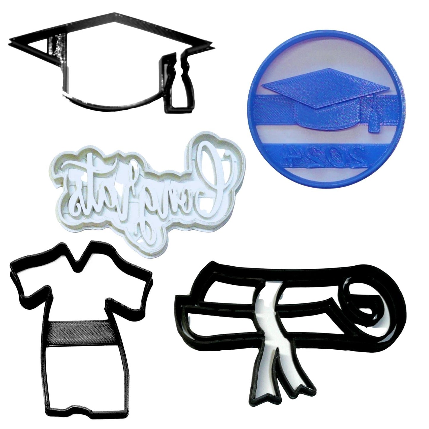 2024 Graduation Cap Gown Diploma Congrats Set Of 5 Cookie Cutters USA PR1799
