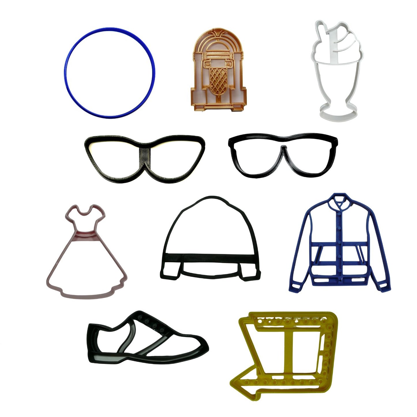 1950s Sock Hop Diner Retro Theme Set Of 10 Cookie Cutters Made In USA PR9052