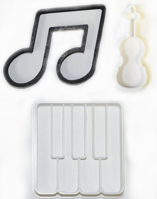 Classical Music Piano Keys Violin Eighth Note Set Of 3 Cookie Cutters USA PR1010