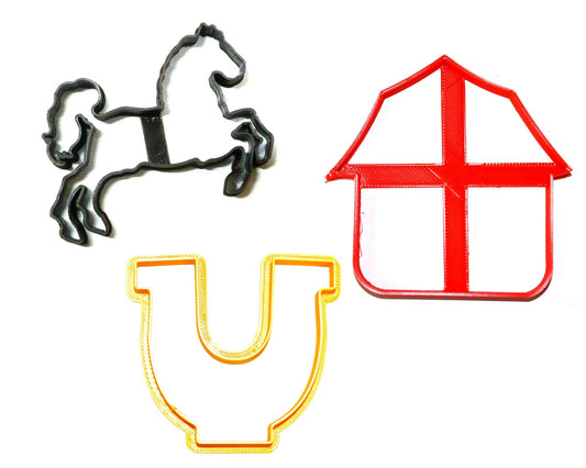 Horse Farm Ranch Equine Barn Stable Set Of 3 Cookie Cutters USA PR1085