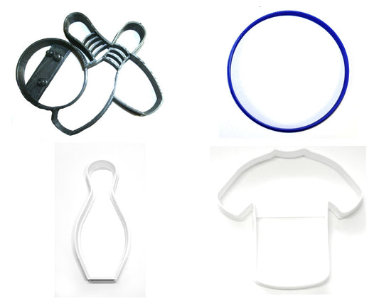Bowling Ball Pins Shirt Sport Activity Hobby Set Of 4 Cookie Cutters USA PR1372