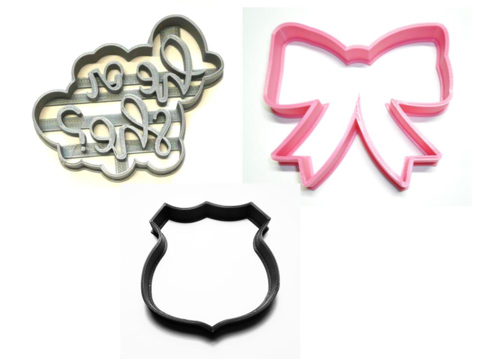 Badges Or Bows Gender Reveal Baby Shower Set Of 3 Cookie Cutters USA PR1196