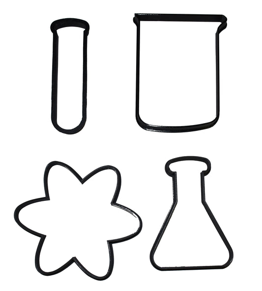 Chemistry Lab Equipment Set of 4 Beaker Flask Vial Atom Cookie Cutter USA PR721