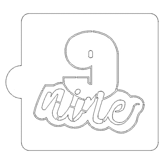 Number 9 Word Detailed Stencil for Cookies or Cakes USA Made LS2410