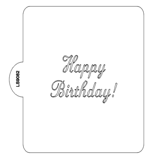 Happy Birthday Italic Font Stencil for Cookies or Cake USA Made LS9083