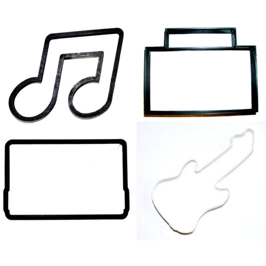 Classic Rock 1980s Boombox Cassette Guitar Set Of 4 Cookie Cutters USA PR1011