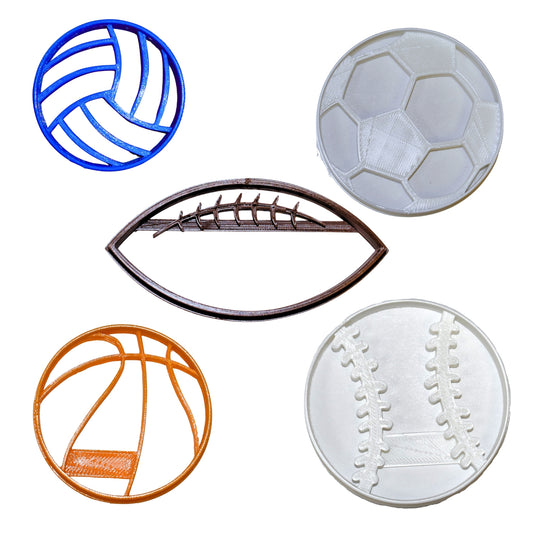 Balls Team Sports Football Basketball Soccer Set Of 5 Cookie Cutters USA PR1079