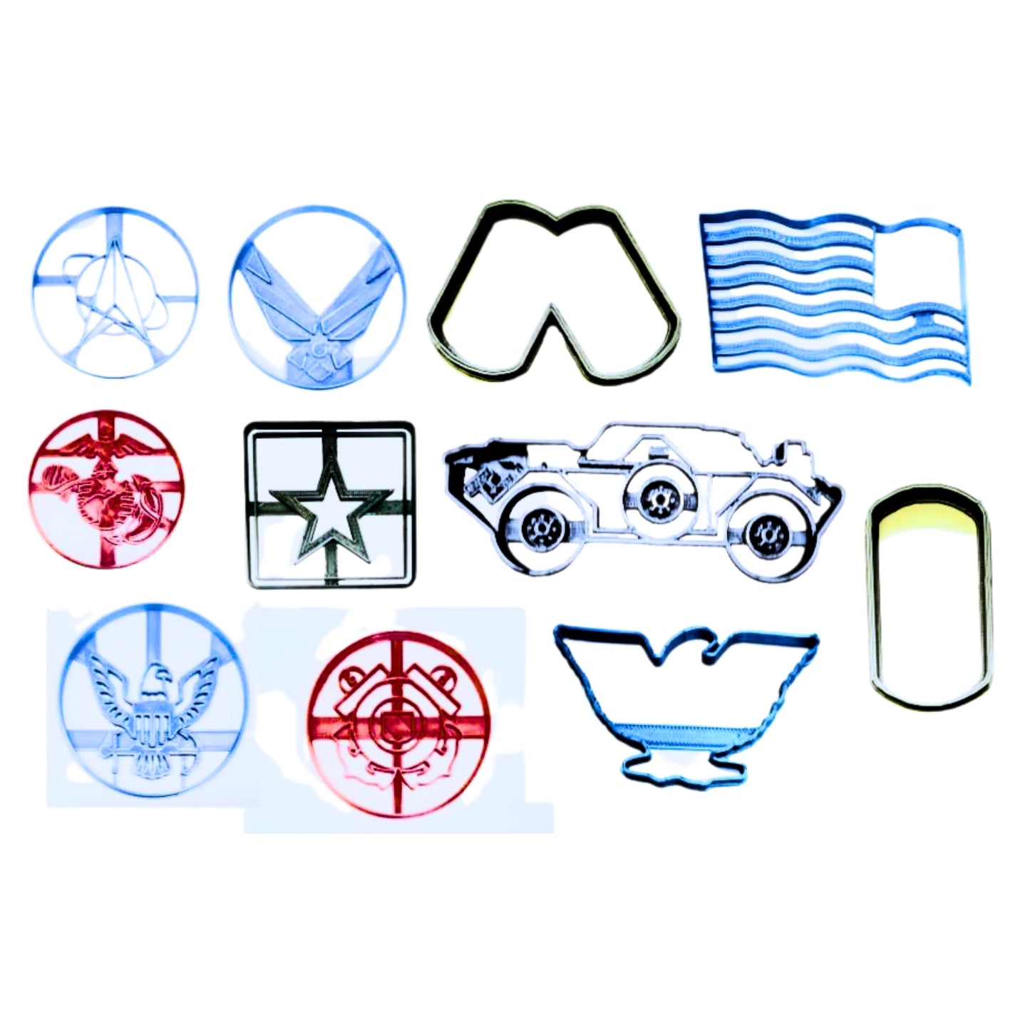 US Armed Forces Military Branch LG Set of 11 Cookie Cutters USA PR1523