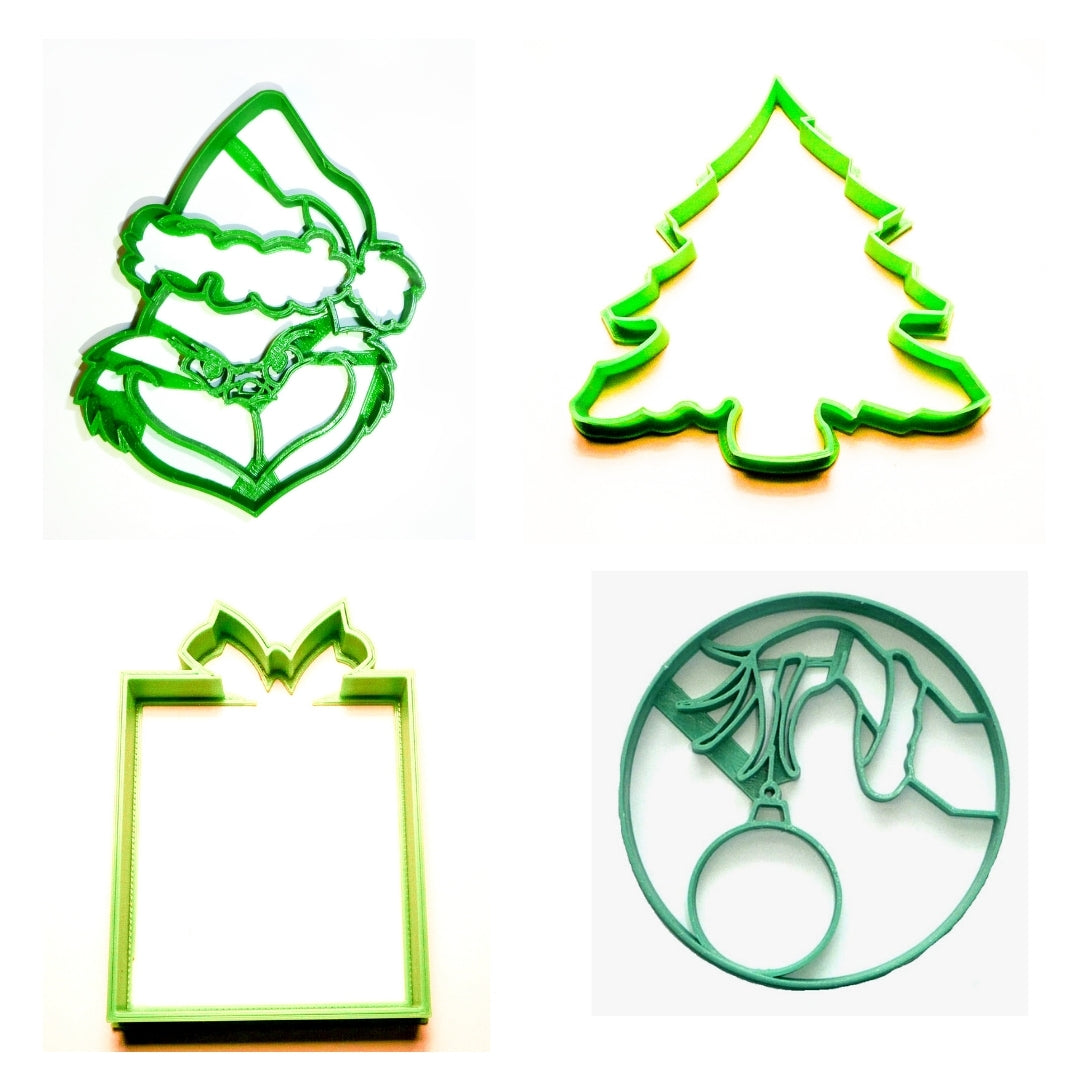 Grinch Cartoon Hand Christmas Tree Present Set Of 4 Cookie Cutters USA PR1572