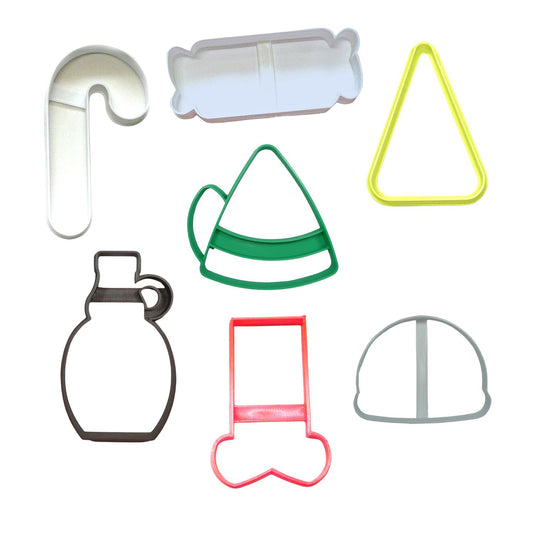 Elf Theme Candy Maple Syrup Snowglobe Set Of 7 Cookie Cutters Made In USA PR1959