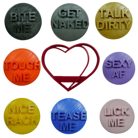 Naughty Candy Hearts Set Of 9 Cookie Cutters Made In USA PR9025