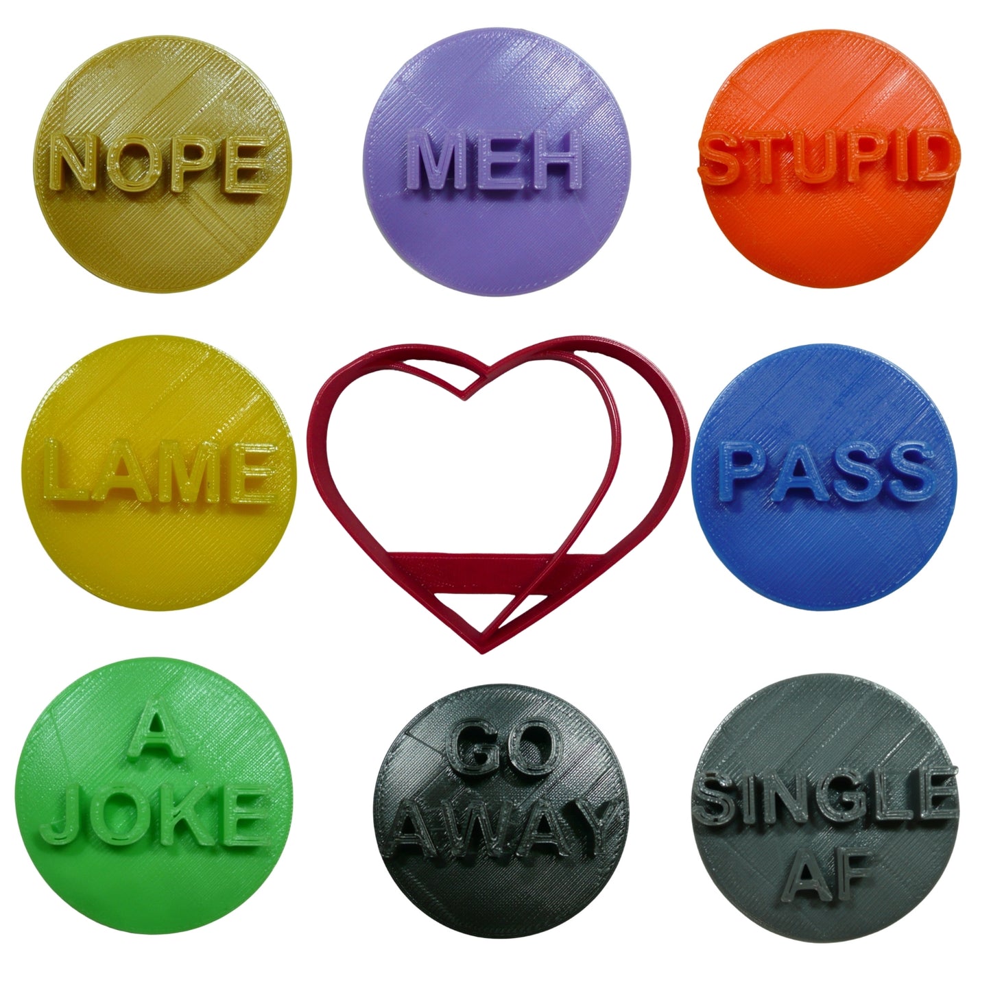 Anti Valentines Candy Hearts Set Of 9 Cookie Cutters Made In USA PR9026