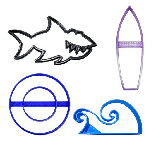 Shark Attack Surfing Theme Set Of 4 Cookie Cutters Made In USA PR9029