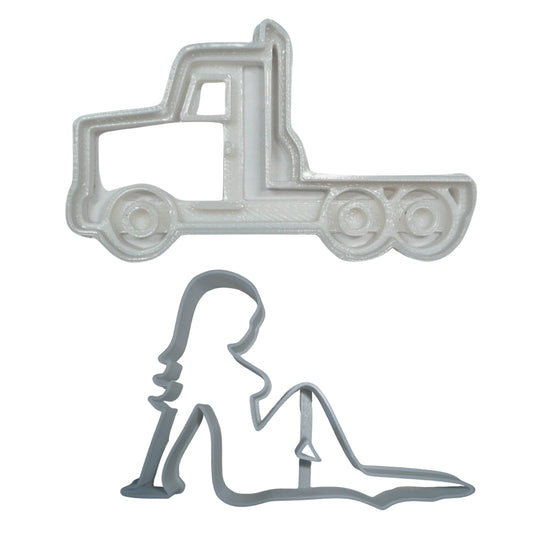 Truck Driver Semi And Mudflap Theme Set Of 2 Cookie Cutters Made In USA PR9030