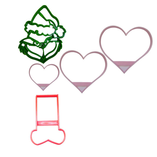 Grinch Heart Grew 3 Sizes Christmas Set Of 5 Cookie Cutters Made In USA PR9039