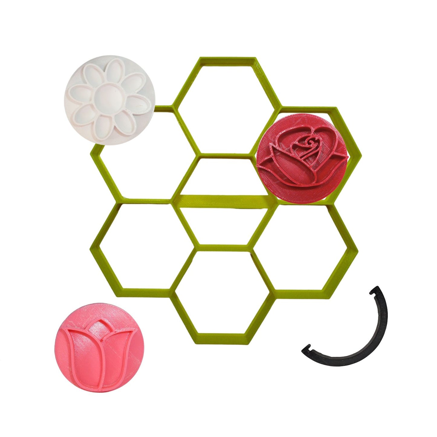 Spring Flowers With Hexagon Set Of 5 Cookie Stamps And Cutter Made In USA PR9056