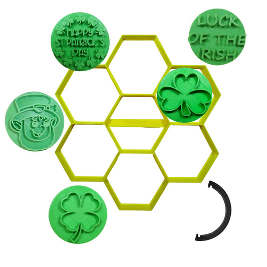 St Patricks Day And Hexagon Set Of 7 Cookie Stamps And Cutter Made In USA PR9061