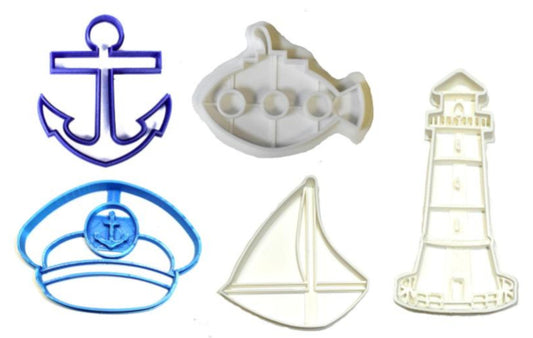 Nautical Theme Anchor Sailboat Lighthouse Set of 5 Cookie Cutters USA PR1267